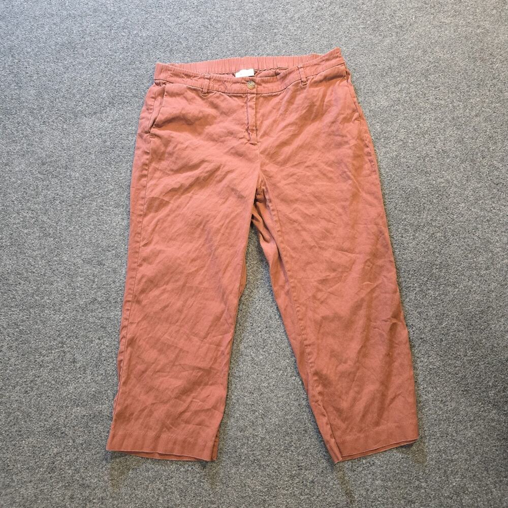 J Jill Pants Womens 16 Orange Straight Leg Linen Stretch Cropped Casual Capsule